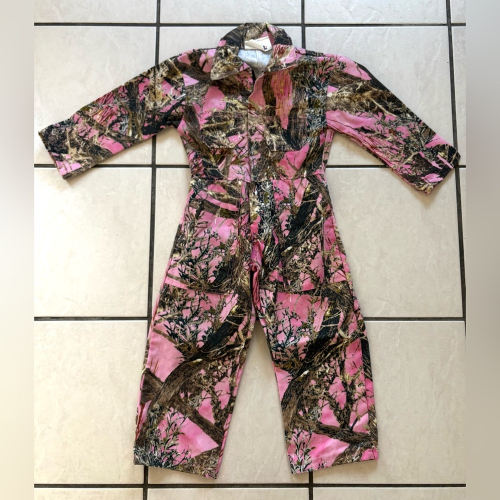 Girls Vintage Pink Camo Coveralls Zip Up